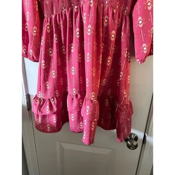 Melissa McDowell Womens S Hot Pink V Neck Mini Pullover Dress 3/4 Length Sleeves - Picture 3 of 5